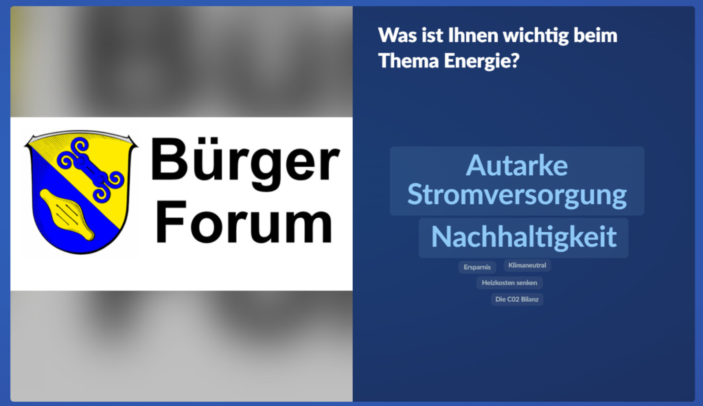 Was wichtig ist beim Thema Energie zeigt die „Wortwolke“. Vor und während des Bürger-Forums konnte abgestimmt werden.